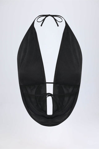 Cowl-Neck Backless Crop Top in Black