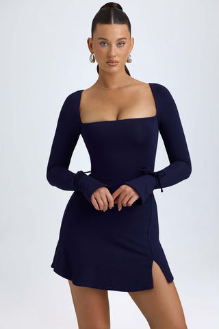 Square Neck Long Sleeve Mini Dress in True Navy