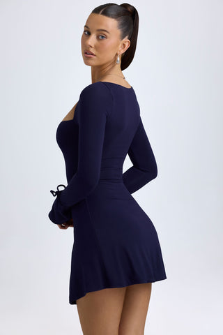 Square Neck Long Sleeve Mini Dress in True Navy