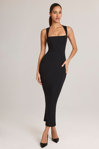 Square Neck Midi Dress in Black