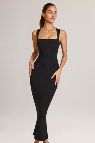 Square Neck Midi Dress in Black