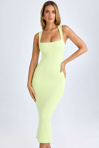 Square Neck Midi Dress in Matcha Green