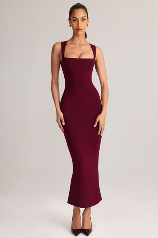Modal Square-Neck Midi Dress in Wine