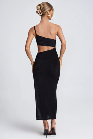 One Shoulder Cut Out Maxi Dress in Black