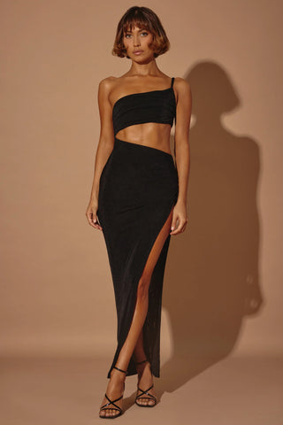 One Shoulder Cut Out Maxi Dress in Black