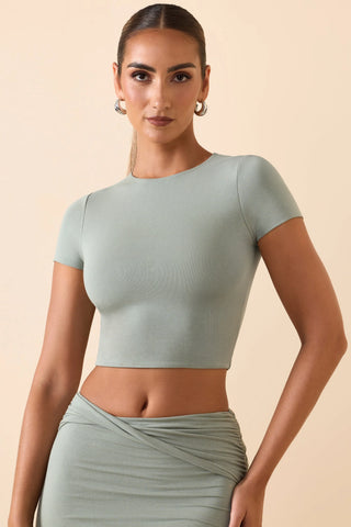 Cap Sleeve Crop Top in Smoke Green