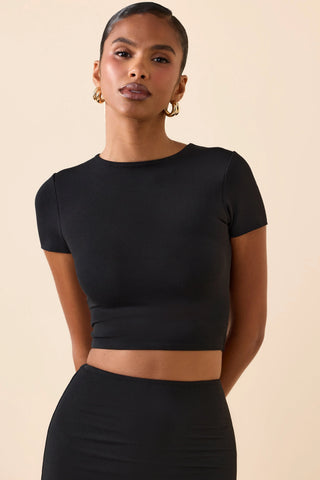 Cap Sleeve Crop Top in Black