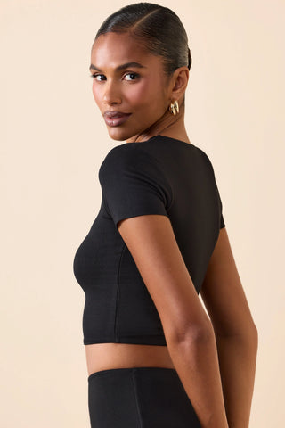 Cap Sleeve Crop Top in Black