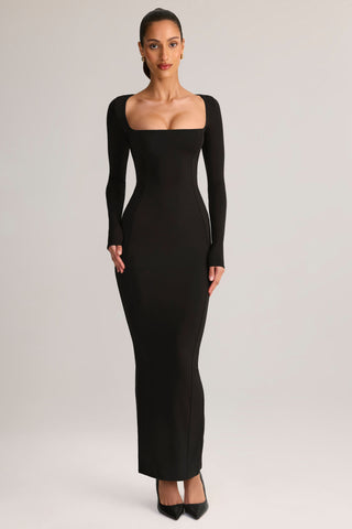 Modal Square-Neck Maxi Dress in Black