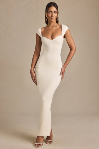 Modal Sweetheart-Neck Cap-Sleeve Midaxi Dress in Ivory