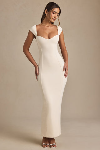 Modal Sweetheart-Neck Cap-Sleeve Midaxi Dress in Ivory