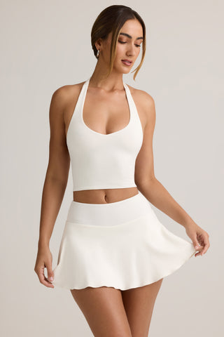 Modal Ruched Low-Rise Mini Skort in White