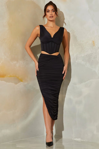 Ruched Maxi Skirt in Black