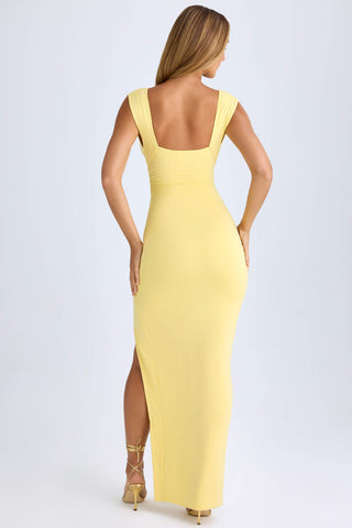 High Split Plunge Neck Maxi Dress in Lemon Sherbet