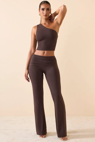 Mid-Rise Straight-Leg Trousers in Chocolate Brown