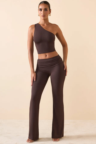 Mid-Rise Straight-Leg Trousers in Chocolate Brown