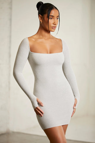 Long Sleeve Square Neck Mini Dress in Alloy