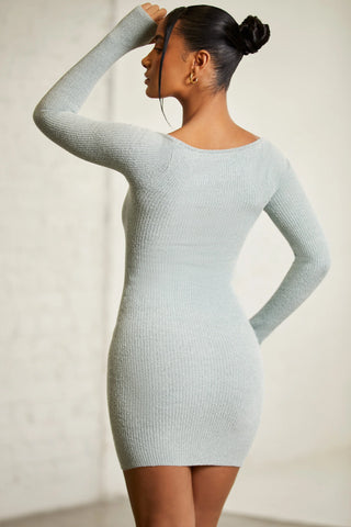 Long Sleeve Square Neck Mini Dress in Green