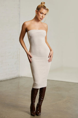 Overlap Bandeau Midi Dress in Praline