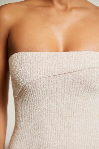 Overlap Bandeau Midi Dress in Praline