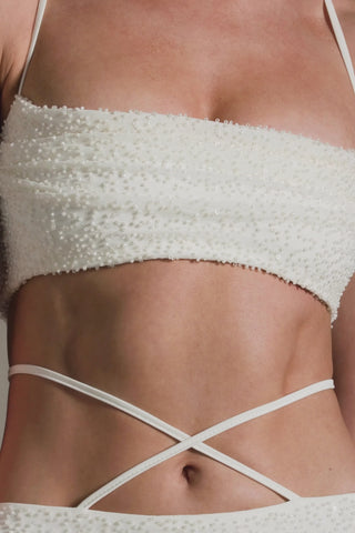 Embellished Cross Back Crop Top in White