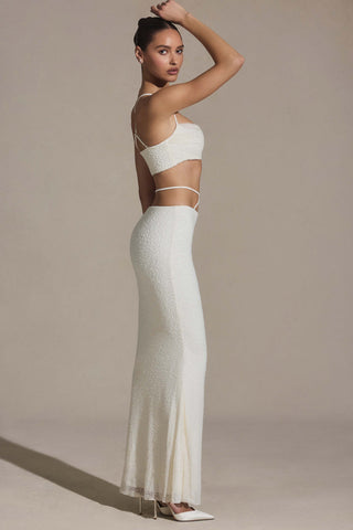 Embellished Strappy Maxi Skirt in White