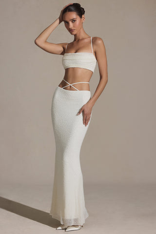 Embellished Strappy Maxi Skirt in White
