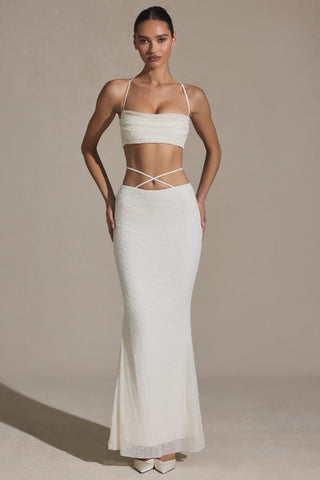 Embellished Strappy Maxi Skirt in White