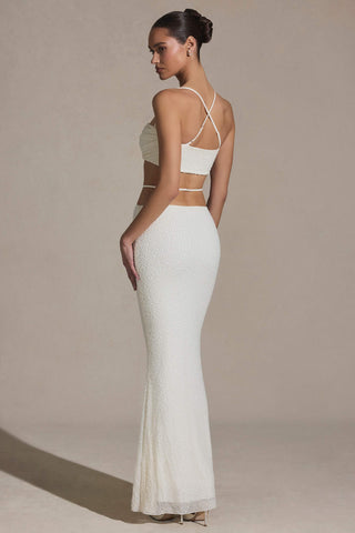 Embellished Strappy Maxi Skirt in White