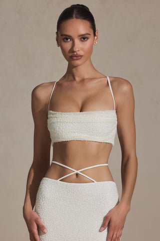 Embellished Cross Back Crop Top in White