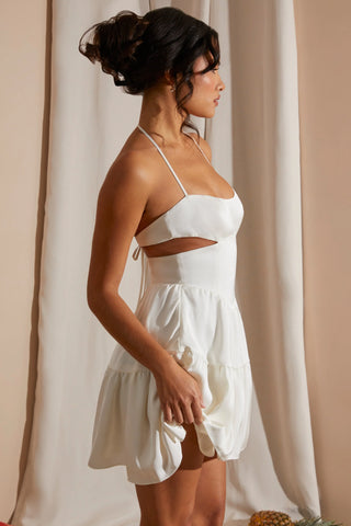 Halter Neck Cut Out Mini Dress in White