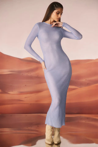 Embellished Long Sleeve Maxi Dress in Blue