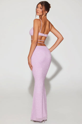 Embellished Strappy Maxi Skirt in Lilac
