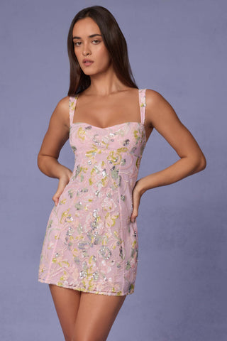 Embellished A-line Mini Dress in Soft Pink
