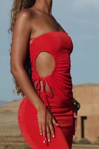 Textured Jersey One-Shoulder Top in Chilli Red