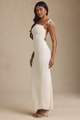 Textured Jersey Backless Maxi Dress in Ivory