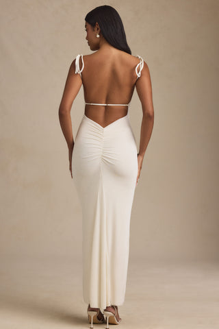 Textured Jersey Backless Maxi Dress in Ivory