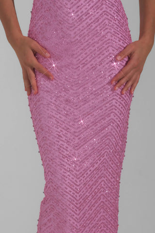 Embellished Cowl-Neck Maxi Dress in Pink