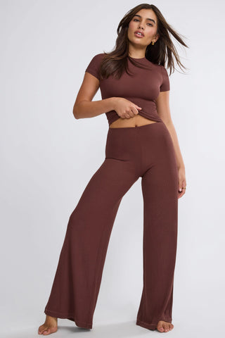 Tall Mid Rise Wide Leg Trouser in Chocolate