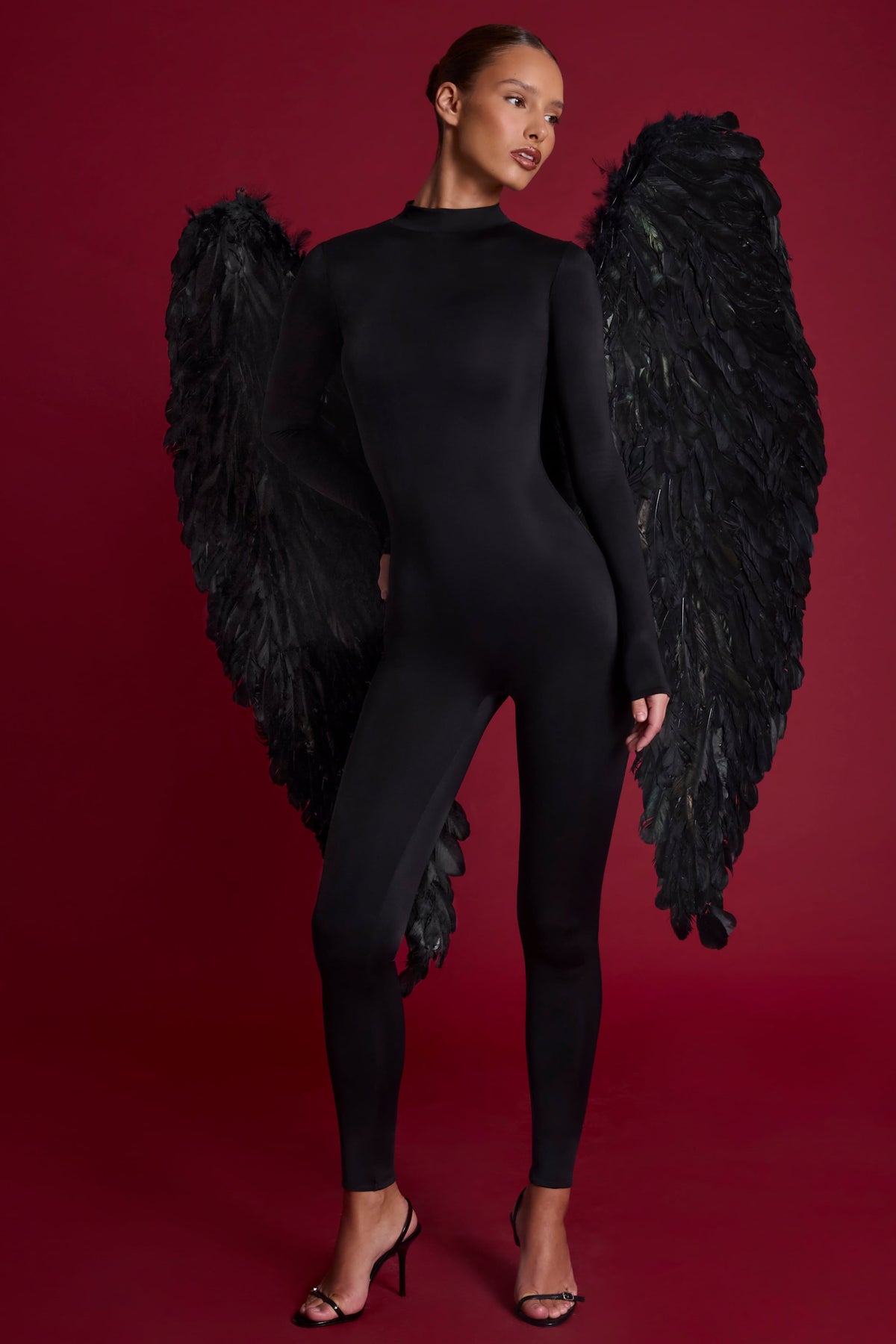 High Neck Long Sleeve Jumpsuit in Black