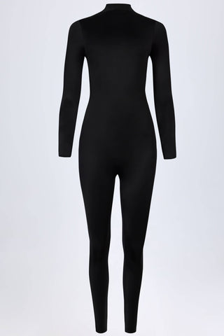 High Neck Long Sleeve Jumpsuit in Black