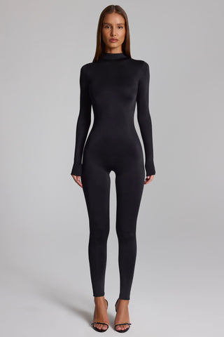 High Neck Long Sleeve Jumpsuit in Black