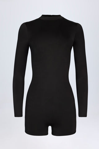 Slinky Jersey Long-Sleeve Playsuit in Black