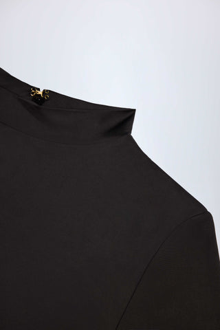 Slinky Jersey Long-Sleeve Playsuit in Black