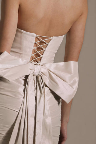 Bow-Detail Strapless Mini Dress in Ivory