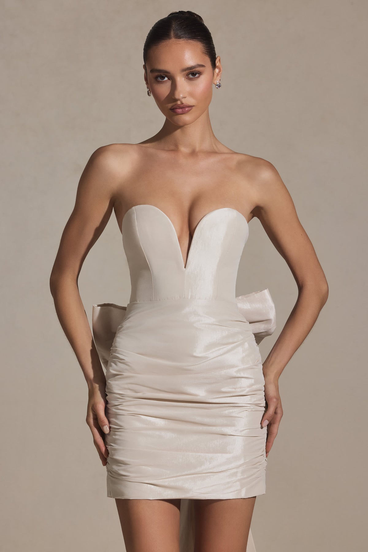 Bow-Detail Strapless Mini Dress in Ivory