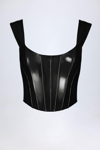 Vinyl Lace-Up Corset Top in Black