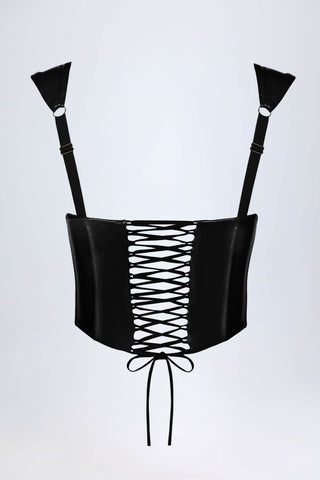 Vinyl Lace-Up Corset Top in Black