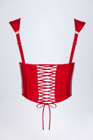Vinyl Lace-Up Corset Top in Fire Red