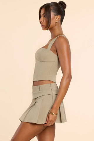 Brushed Twill Square Neck Tailored Top in Taupe
